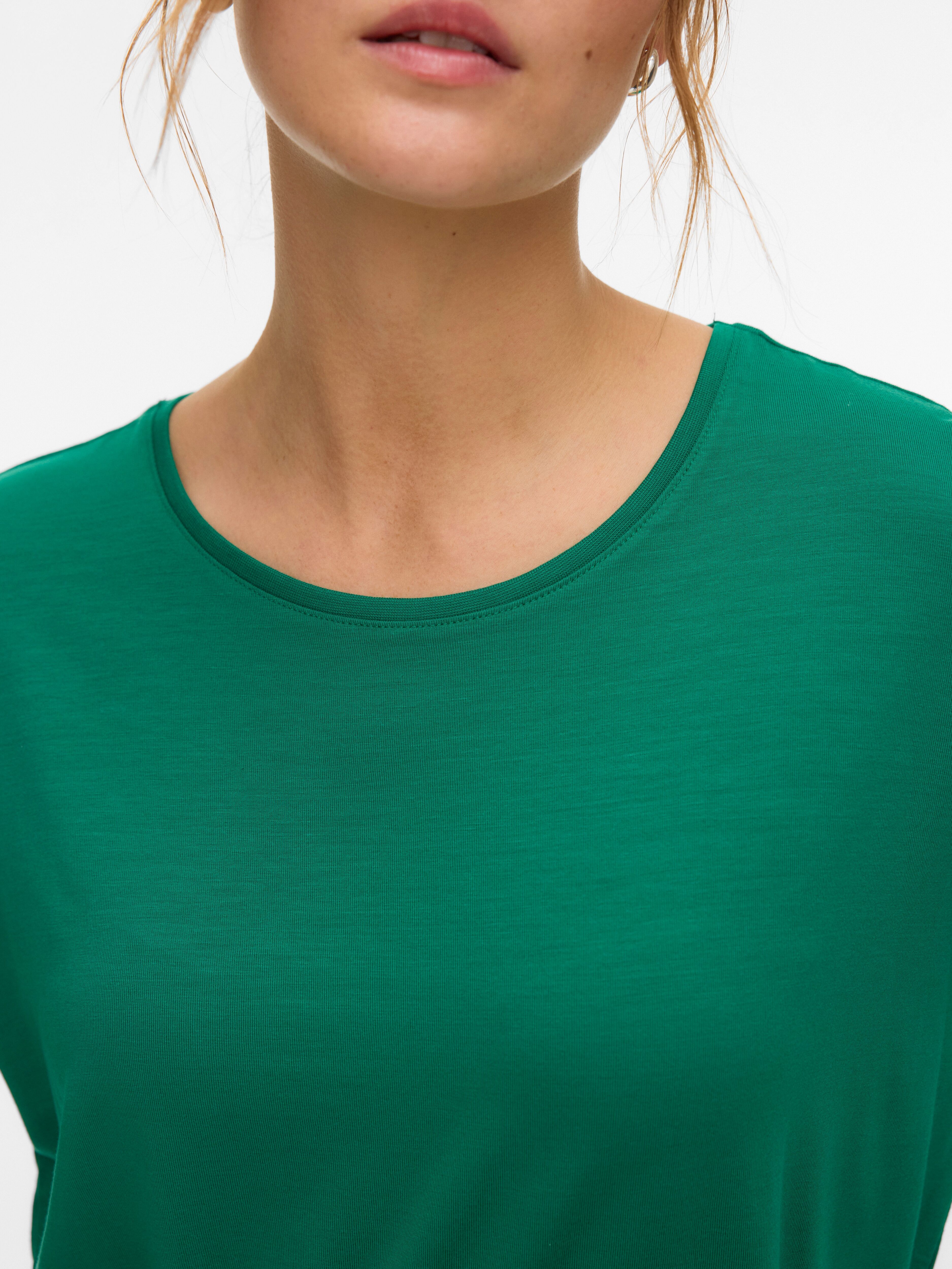 T-Shirt VERO MODA "VMAVA PLAIN SS TOP JRS NOOS", Damen, Gr. XS, grün (bosphorus), Jersey, Obermaterial: 95% Lyocell, 5% Elasthan, unifarben, regular fit normal, Rundhals, Shirts T-Shirt, Materialmix, regular fit bosphorus XS