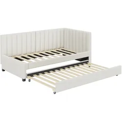 Ausziehbares Bett 90x200 aus Samt mit Lattenrost, multifunktionales Polsterbett, Sofa-Bett, modernes Schlafzimmerdesign, Beige