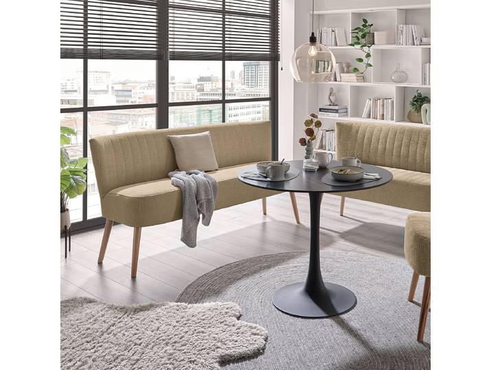 Banc capitonné Willunga 184cm Beige Tissu structuré Kanita: Sable Hêtre clair