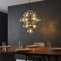 Pendelleuchte Hängelampe Esstischleuchte Glaskugel 13 flammig rauch H 120 cm