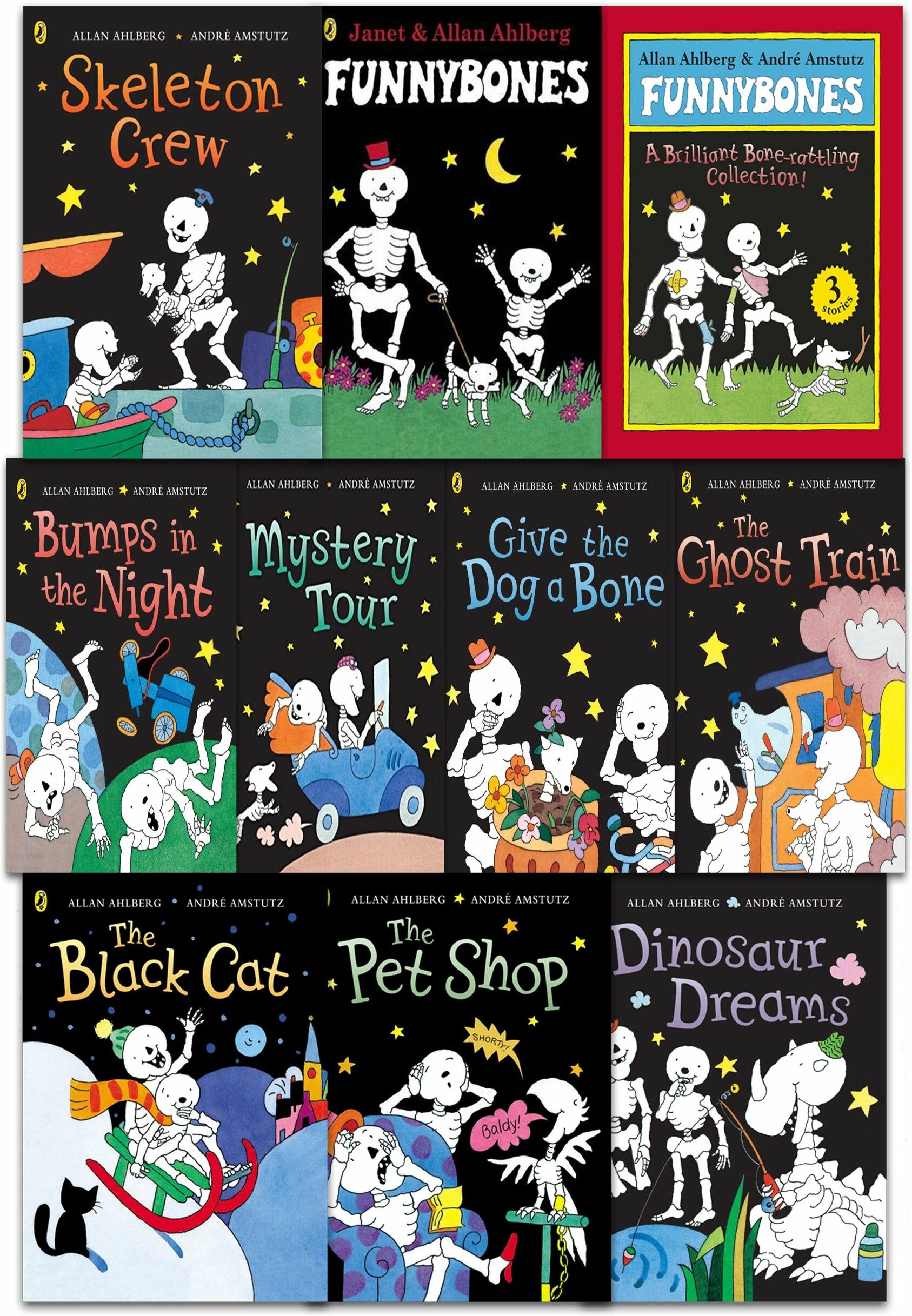 Puffin Funny Bones 10 Books Collection Set by Allan Ahlberg – The Ghost Train, Dinosaur Dreams & Funny Adventure Stories for Kids