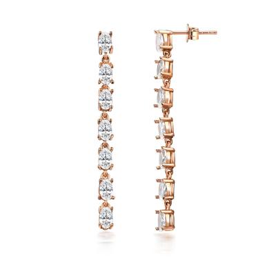 Paar Ohrhänger DKENIZ "925/- Sterling Silber rosevergoldet Glänzend 5cm Zirkonia Weiß", rot (rot, weiß), Ohrringe, Damen, one-size, Silber 925 (Sterlingsilber)