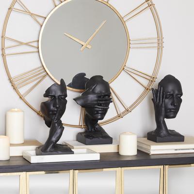 ARCILLA ELEMENTAL Black Polystone Face Decorative Sculpture (Set of 3)