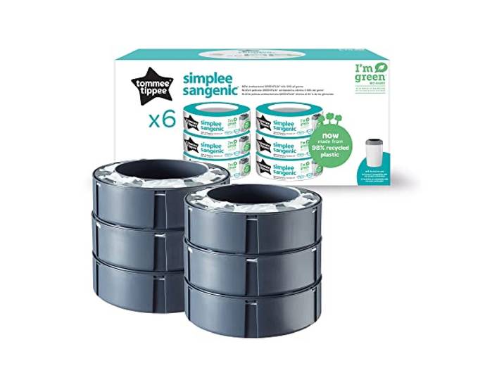 Tommee Tippee Simplee Sangenic navullingen voor luierbakken, duurzaam geproduceerde antibacteriële GREENFILM, verpakking van 6