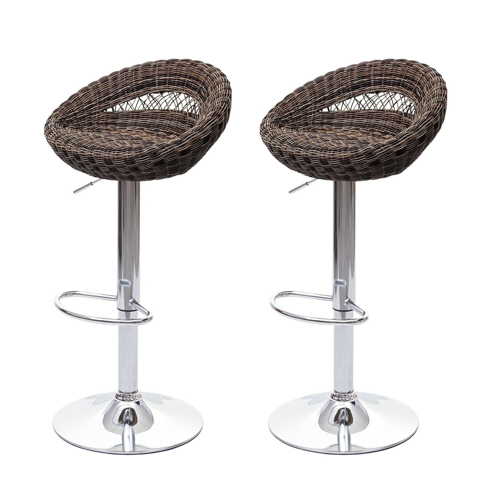 2er-Set Barhocker MCW-G26, Tresenhocker Barstuhl Drehhocker, In-/Outdoor Poly-Rattan MVG-zertifiziert chrom