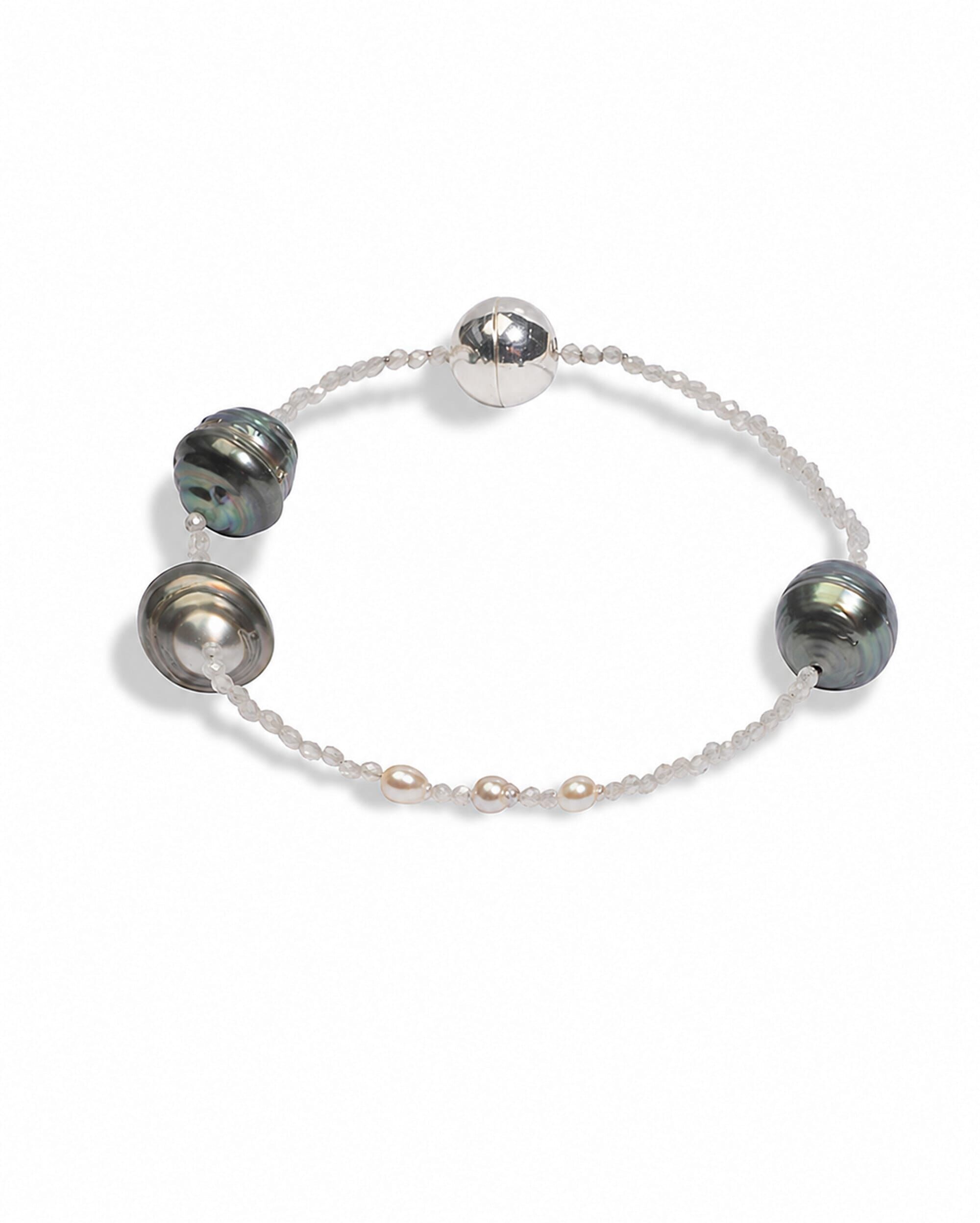 Perlenarmband DI PERLE "Akoyaperlen Armschmuck Armband, Silber mit Zirkon, 18,5 cm", anthrazit, grau, Armbänder, Damen, diperle_18,5, Perlen Silber 925 (Sterlingsilber), Perlen, Silber 925 (Sterlingsilber), Perlenarmband