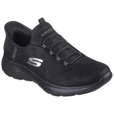 Slip-On Sneaker SKECHERS "SUMMITS", Damen, Gr. 43, schwarz, Textil, unifarben, Schuhe Sneaker, Slipper, Freizeitschuh, Halbschuh in veganer Verarbeitung
