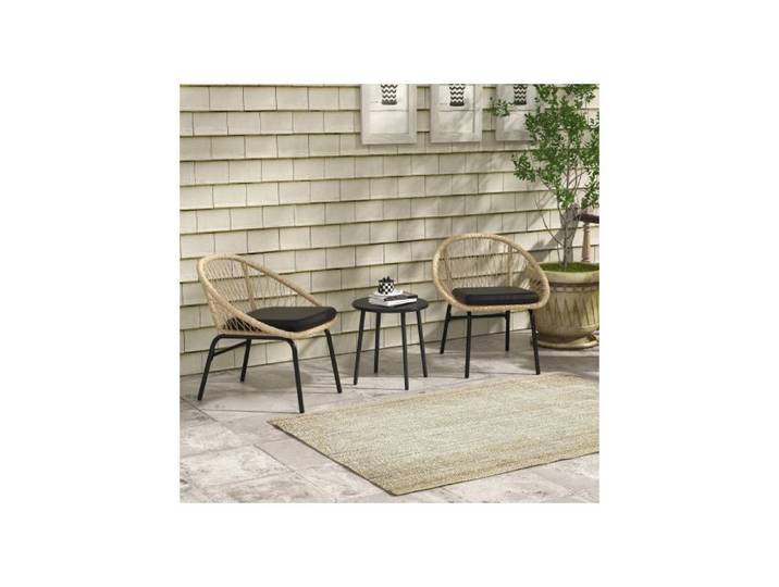Set 3p rotin balcon table basse+2 sièges coussins polyester jaune résistant aux intempéries
