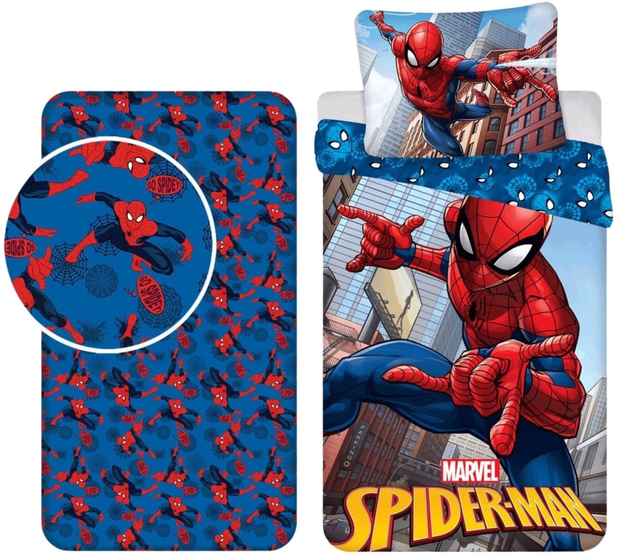 Spiderman slaapkamerset met dekbedovertrek en hoeslaken, 140x200 cm