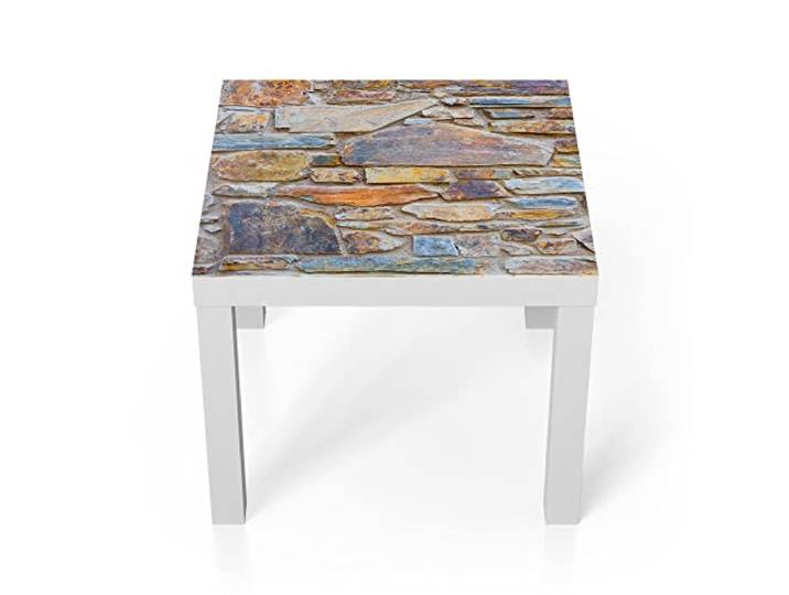 DEQORI Glastisch weiß klein 55x55 cm Motiv Interessante Ziegelwand ausgefallener Beistelltisch aus Glas Hochglanz Couchtisch fürs Wohnzimmer moderner Couch Tisch mit Design