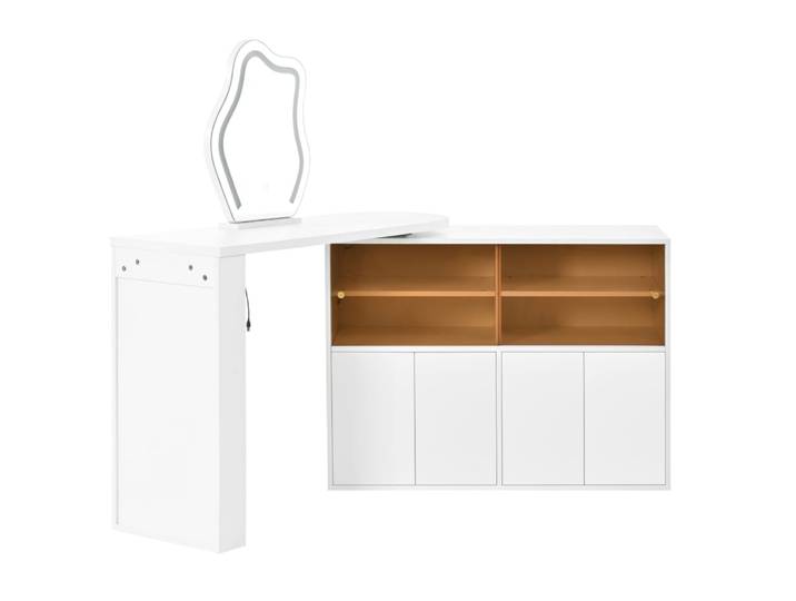 Coiffeuse à plateau pivotant en panneau de particules blanc avec led