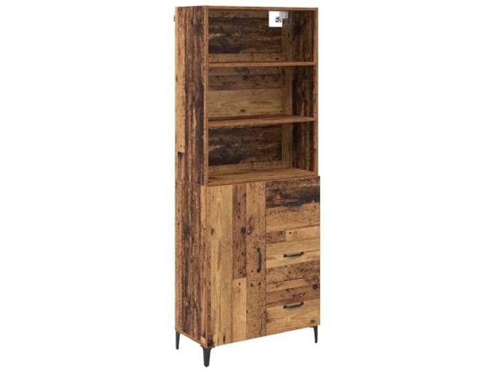 Kaorsrow Highboard 2er Set Altholz 69,5x34x180 cm Holzwerkstoff Vielseitiger Schrank für Wohnzimmer und Esszimmer mit verstellbaren Regalen, 3 Schubladen und stabilen Eisenbeinen.