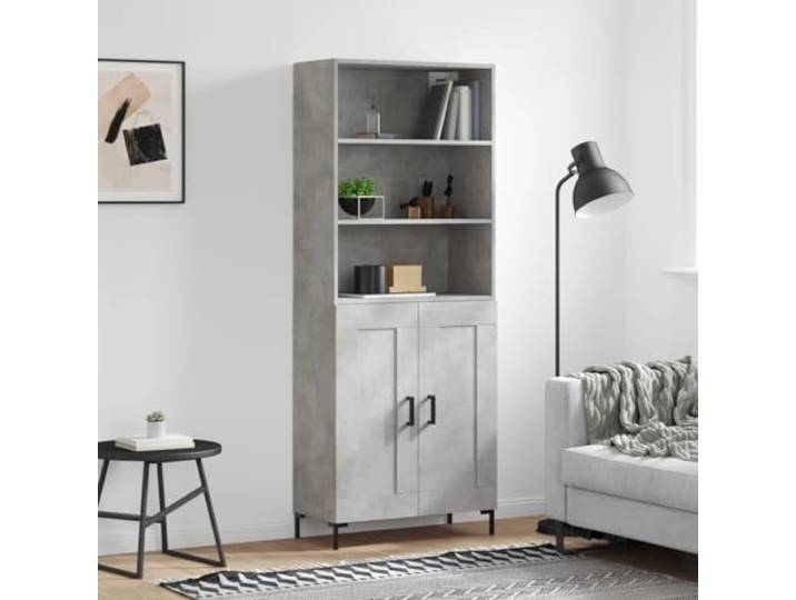 Modernes Highboard in Betongrau Optik mit Stauraum, stabiles Aufbewahrungsmöbel aus Holzwerkstoff für die Einrichtung des Wohnzimmers, Elegantes Highboard mit Metallfüßen