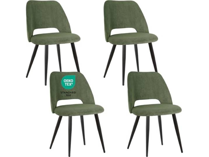 JIJIAN Esszimmerstühle 4er Set, Streifencord mit Ausschnittrückenlehne Stühle Esszimmer, Küchenstühle, Wohnzimmer Essstühle, Gepolsterte Stühle für Esszimmer, Küche, Schlafzimmer, Grün