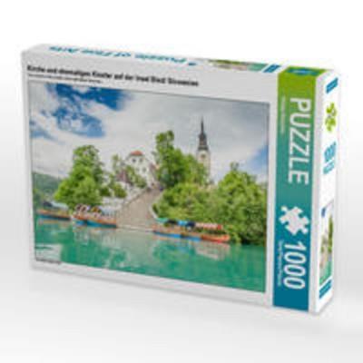 CALVENDO Puzzle Kirche und ehemaliges Kloster auf der Insel Bled/ Slowenien | 1000 Teile Lege-Größe 64x48cm Foto-Puzzle für glückliche Stunden