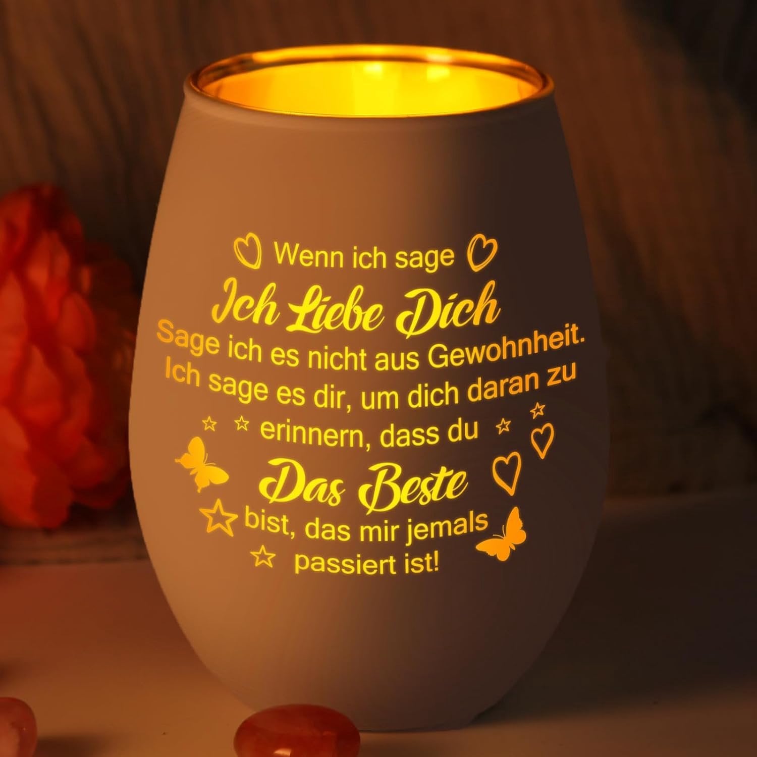 ServiceTopper Windlicht met gravure Ich liebe Dich - Theelichthouder