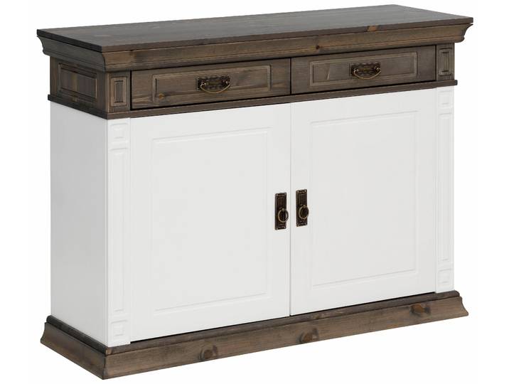 Kommode OTTO HOME Vinales, mit 2 Schubläden, 2 Türen und Messinggriffe im Jugendstil , weiß (weiß, wengefarben), B:109cm H:83cm T:39cm, Sideboards, Kommode, Messinggriffe im Jugendstil, mit Zierleisten und elegantem Sockel
