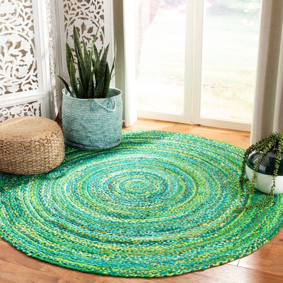 Langley Street Cotton Hand Woven Area Rug Green Round 183 cm