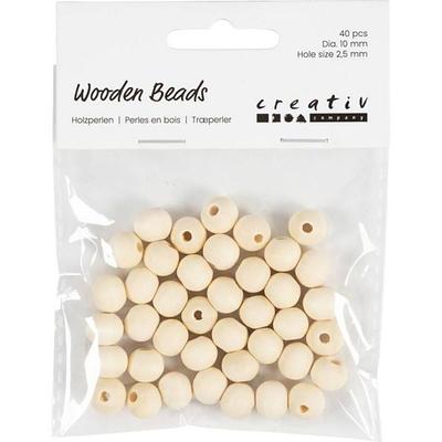 Creativ Company DIY Holzperlen, Durchmesser 10mm, Lochgröße 2,5mm, 40 Stück