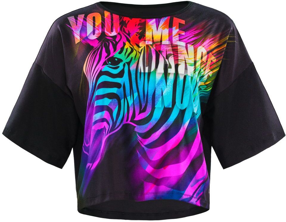 Sporttop WINSHAPE "DT109LS", Damen, Gr. S, schwarz (rainbow zebra, schwarz), 85% Polyester, 15% Elasthan, hoch geschlossener Ausschnitt, Tops Sporttop, Functional Soft and Light rainbow zebra, schwarz S