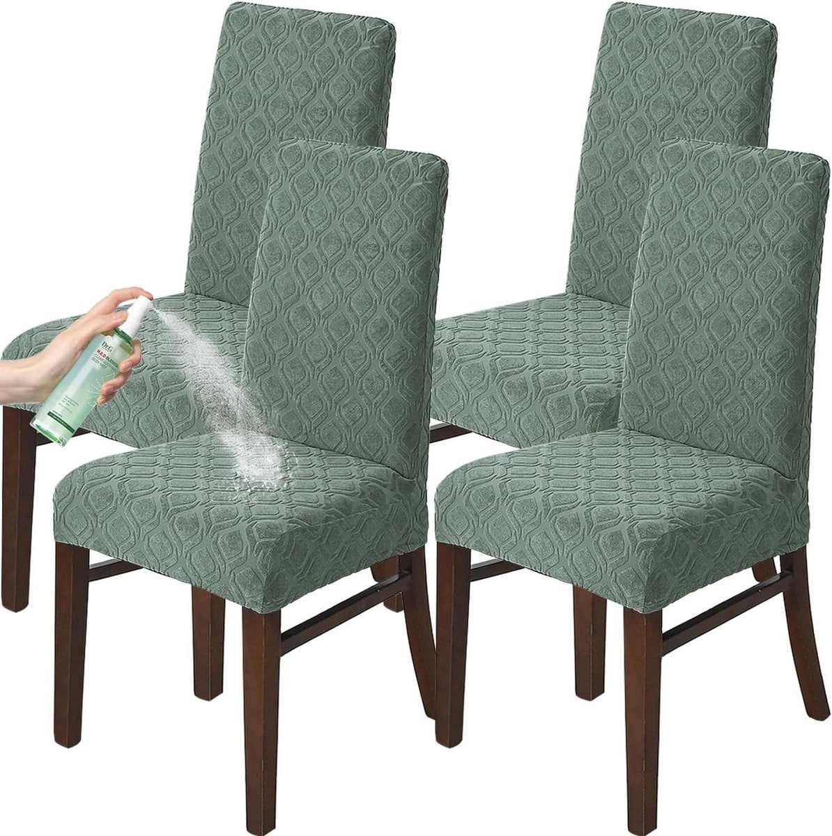 Set van 4 waterdichte stoelhoezen van stretch jacquard voor eetkamerstoelen