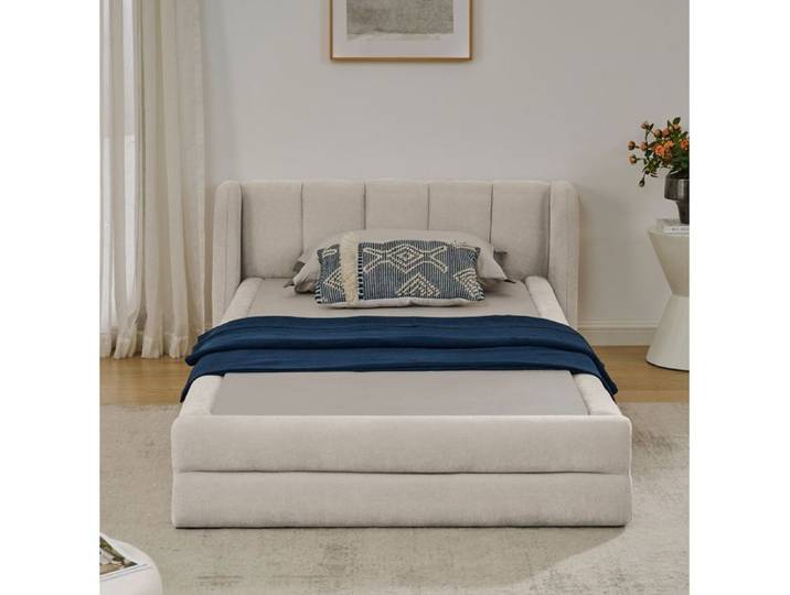 Lit simple 90x200 cm en tissu chenille doux avec dossier confortable Beige