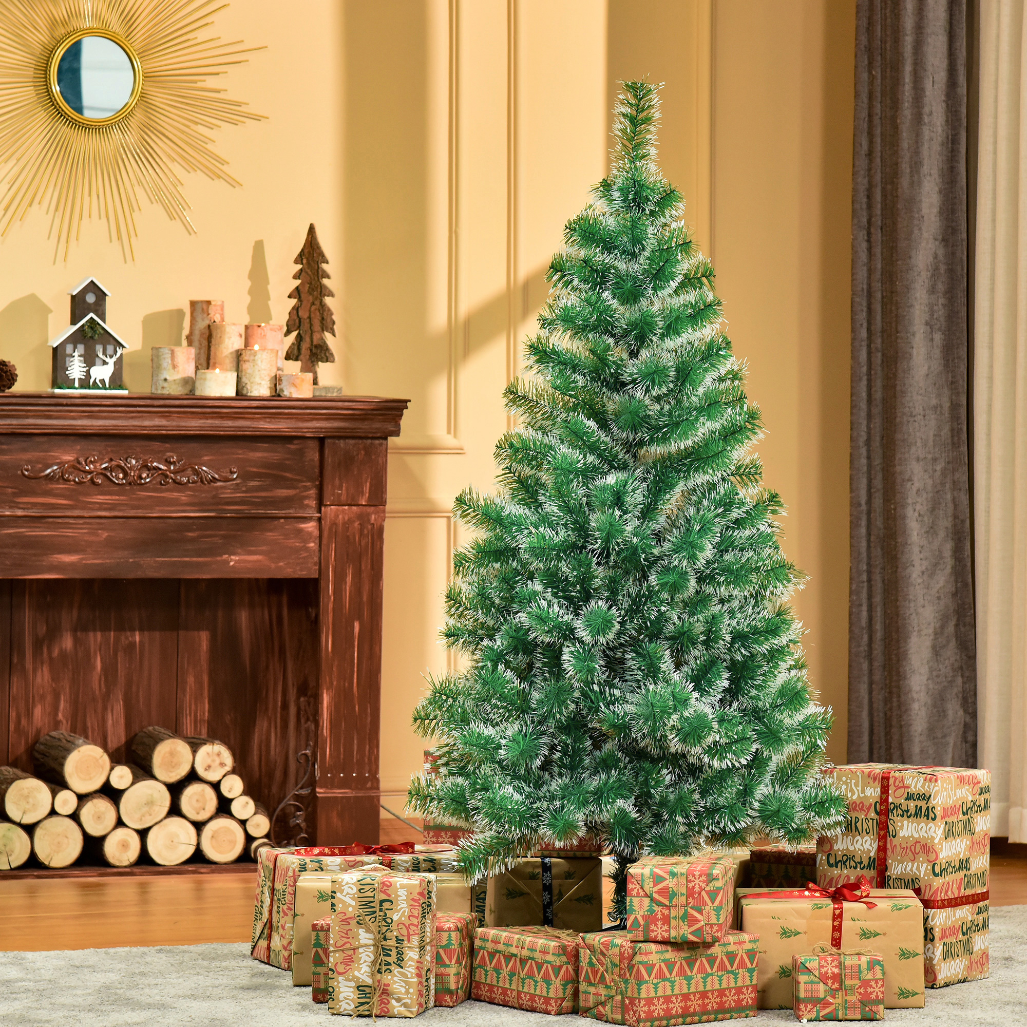 Homcom 150cm Albero di Natale Artificiale slim da 416 Rami in PET con Base in Metallo, luminoso e coinvolgente, Ø75x150 cm, Verde   Aosom Italy