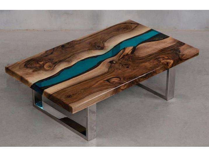 Xlmoebel Couchtisch Brauner Luxus Massivholztisch mit Epoxidharz-Design, Made in Europa