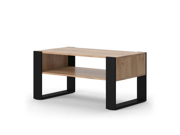 Vicco Couchtisch Olli Goldkraft Eiche 92 x 52.4 cm mit Ablage, Eichefarben, Holzwerkstoff, Rechteckig,Rechteckig, 92x45.6x52.4 cm, Wohnzimmer, Wohnzimmertische, Couchtische
