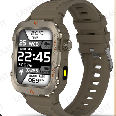 Rare Purchases LED Flashlight Men's Smart Watch Health Monitoring Outdoor Sports Wristwatch brown