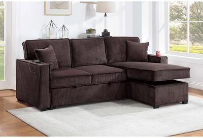 Esofastore Chocolate Finish 2pc Convertible Sectional Pull Out Bed Cup Holder