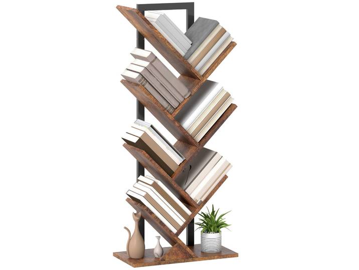 ComfortXL Bücherregal De-09361 7 Ebenen in Baumform Rustikal Braun, 24x109x50 cm, Wohnzimmer, Regale, Bücherregale