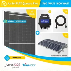 Balkonkraftwerk für Flachdächer APSystems - 1760 Watt 800 Watt - Bifazial Doppelglas - JurSol FLAT Quattro Plus