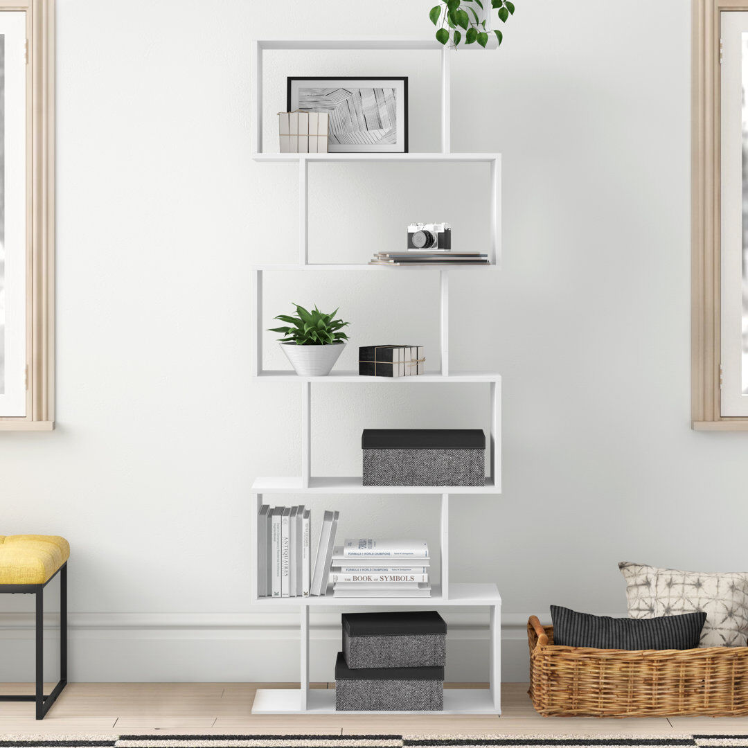 Zipcode Design Geena 190.5cm H x 70cm W Geometric Bookcase White 190.5cm H X 70cm W X 24cm D