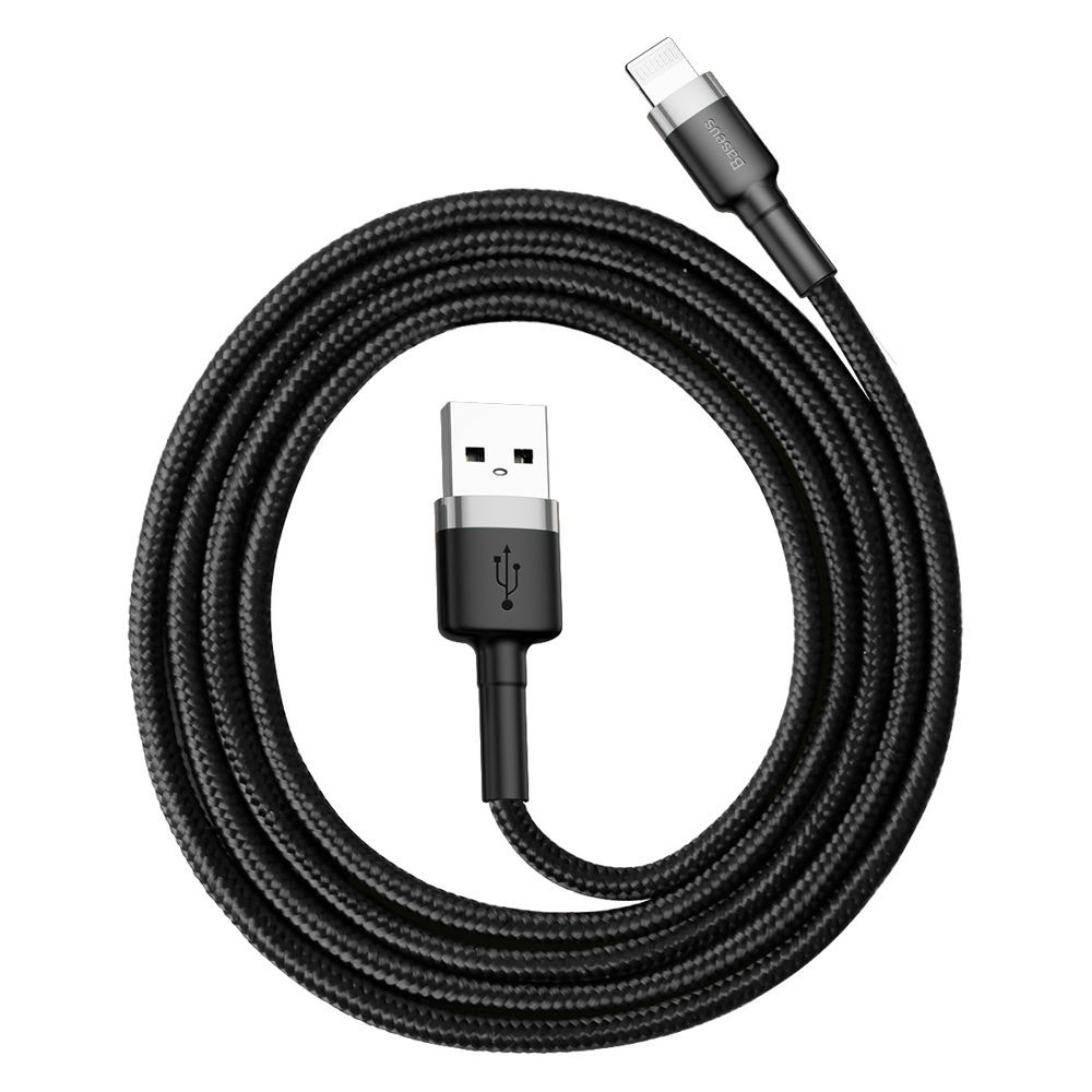 Baseus Cafule USB en iPhone QC3.0 2.4A Slijtvaste Nylonkabel, 1m, Zwart-grijs (CALKLF-BG1)