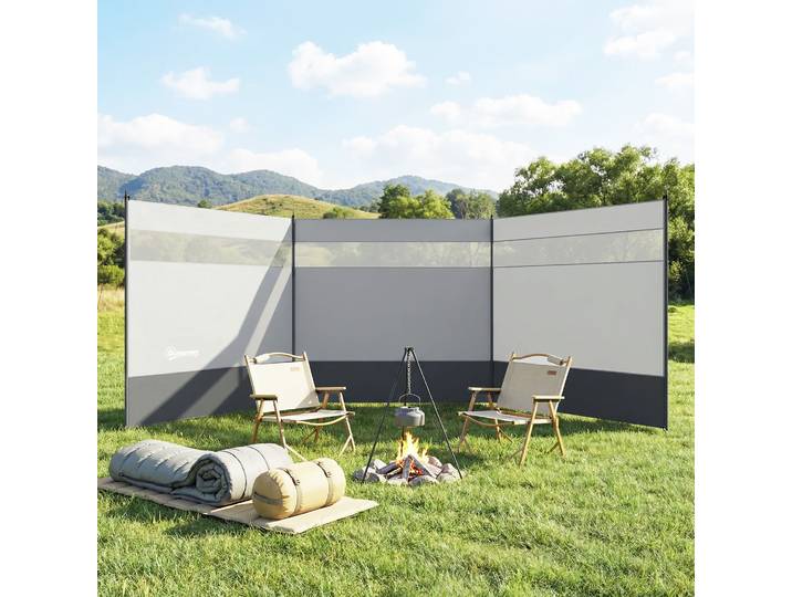 Outsunny Paravent Camping Portable 440x140cm Acier Gris Clair