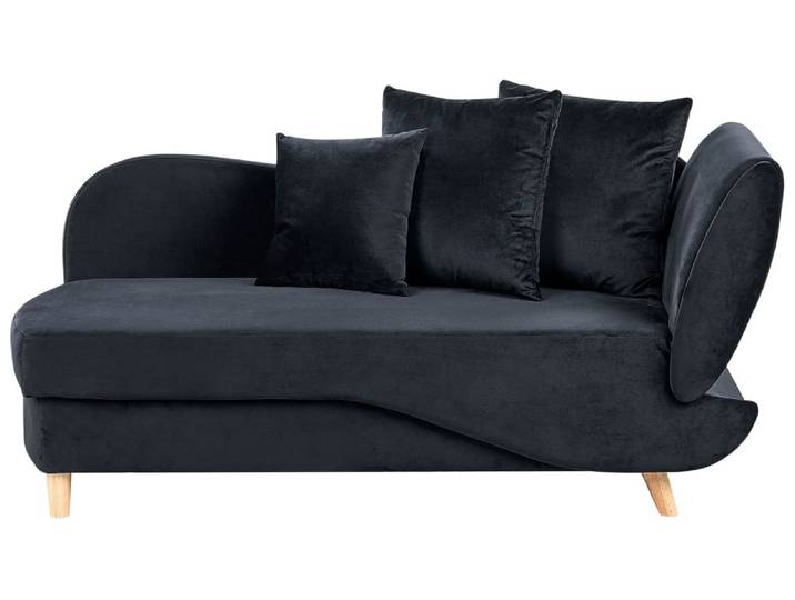 Chaise longue côté droit velours noir avec rangement