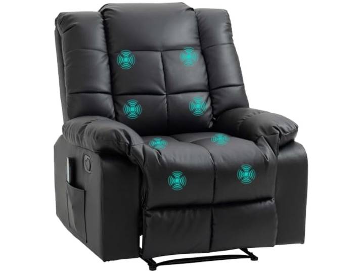 HOMCOM Relaxsessel Massagesessel mit Liegefunktion Fußteil Schwarz