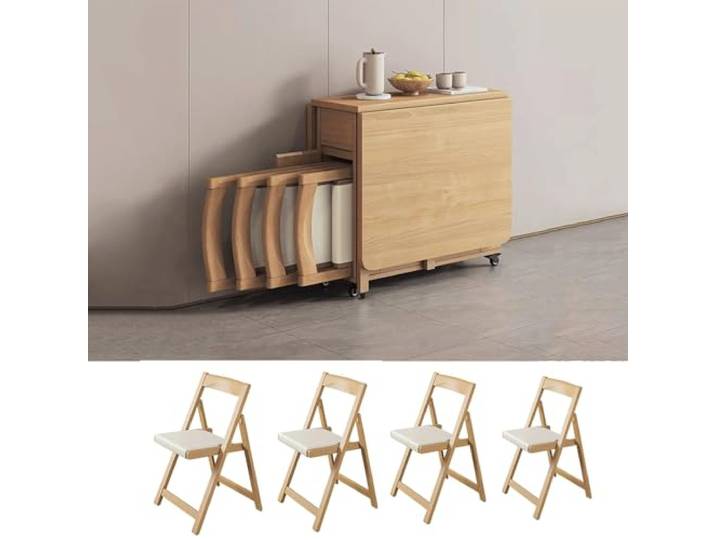 JBKNAN Klappbarer Esstisch,Klapptisch-Set Ausziehbarer Esstisch Mit 4 Stühlen/Rollen,Klapptisch for Küche,Esszimmer,Wohnzimmer,Restaurant,5-teilig
