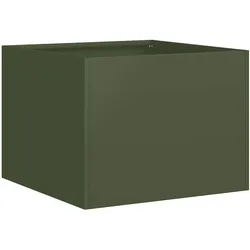Helloshop26 - Eleganter unten offener Pflanzkübel für Balkon oder Garten 40 x 40 x 30 cm aus kaltgewalztem Stahl olivgrün