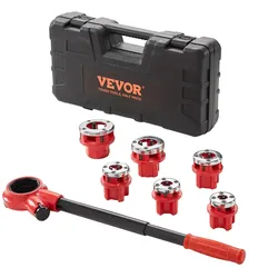 VEVOR 6-tlg. Set Gewindeschneidkluppe Rohrgewindeschneidsatz Kluppe Gewindeschneider 0,64cm NPT – 1-0,64cm NPT im Koffer 9SICR-Schneidkopf Ideal für Baugewerbe Sanitärindustrie usw.
