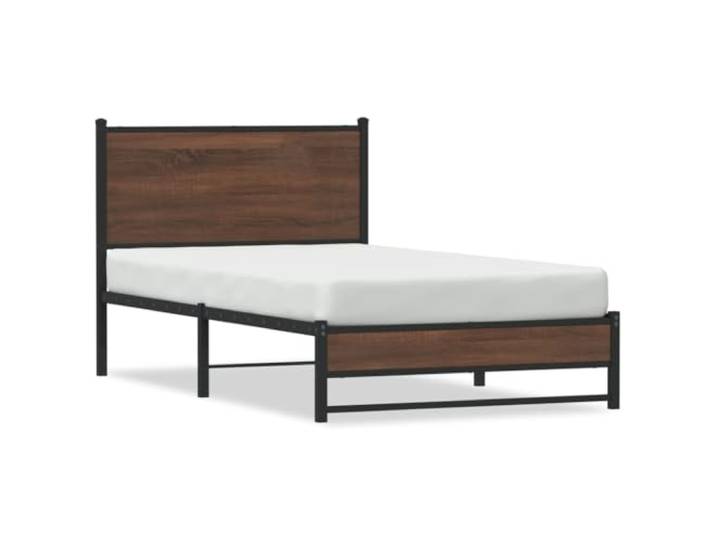 PUGYNBK Bettgestell aus Metall, 107 x 203 cm, Eichenbraun Basis mit Lamellen, Mittelbeinen, Stauraum unter der Aufbewahrung, Rückenstütze