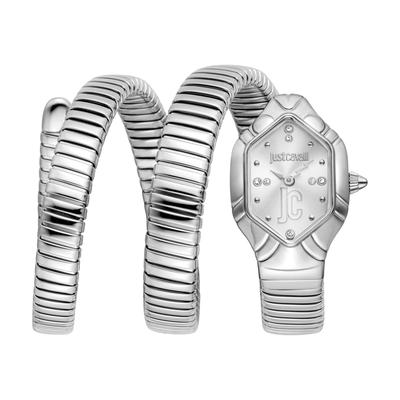 Quarzuhr JUST CAVALLI TIME "Signature Snake", silberfarben, Armbanduhren, Damen, Quarzuhr, Armbanduhr, Edelstahlarmband, analog, Kristallsteine