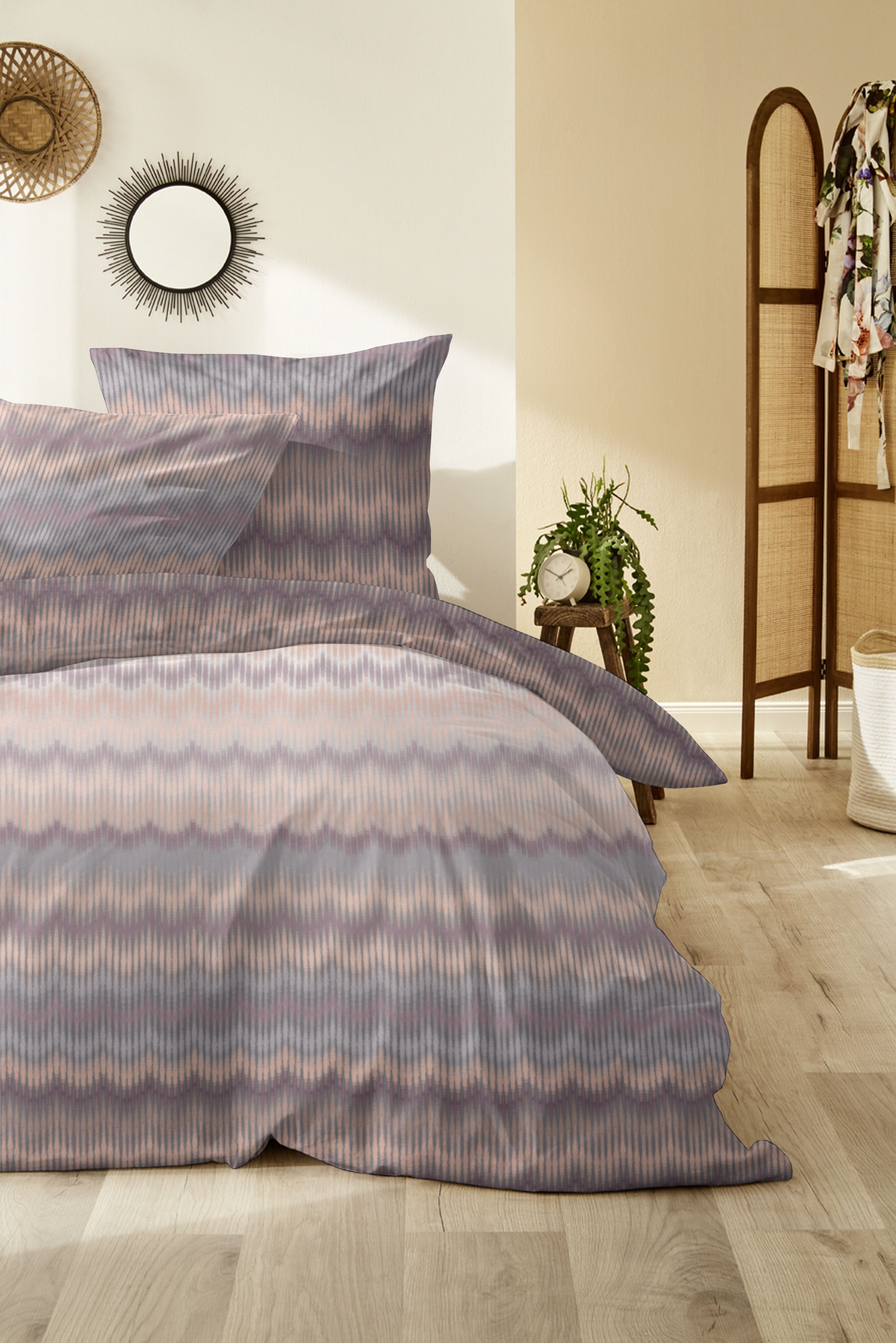 Bettwäsche PRIMERA "Edelflanell-Bettwäsche Zick Zack", braun (braun, grau), B/L: 135cm x 200cm, 1 Stk., 1 Stk., Edel-Köper-Flanell, B/L: 80cm x 80cm, 2 Stk., Edel-Köper-Flanell, Obermaterial: 100% Baumwolle, Bettwäsche, Bettwäsche, mit einer spannenden Op