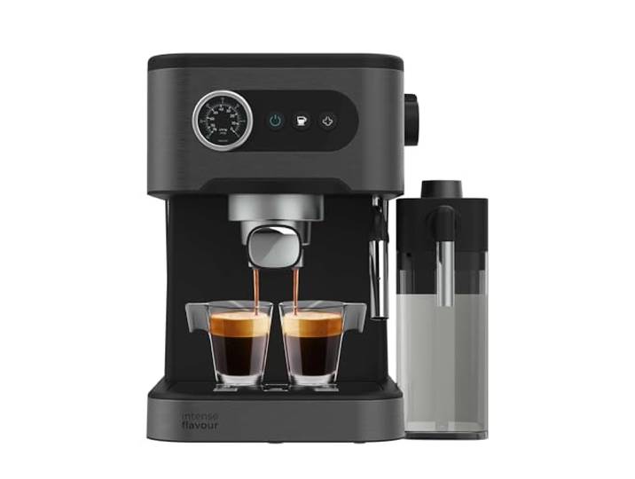 Cecotec Siebträgermaschine Power Espresso 20 Pro Latte, 20 bar & 1,5-l-Tank 550-ml-Milchbehälter, schwenkbare Dampfdüse mit Schutz, intuitives Tasten-Display, Heißwasserausgabe für Tee und dichte Crema