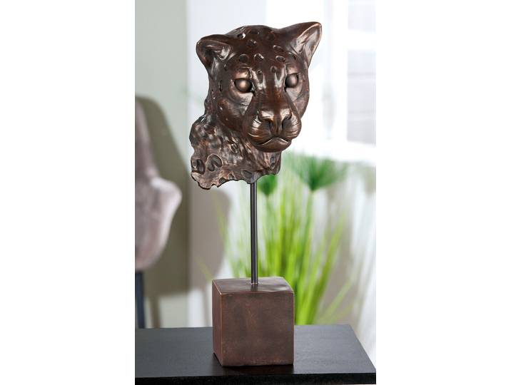 Dekofigur CASABLANCA BY GILDE Leopard Antique , braun (bronzefarben), B:19,5cm H:46cm T:19,5cm, Kunstharz, Dekofiguren, Dekofigur