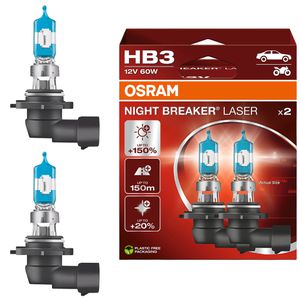 OSRAM Auto-Lampe Night Breaker, 3200 Kelvin, HB3, 12 V / 60 Watt, Scheinwerferlampe, Halogen, 2 Stück