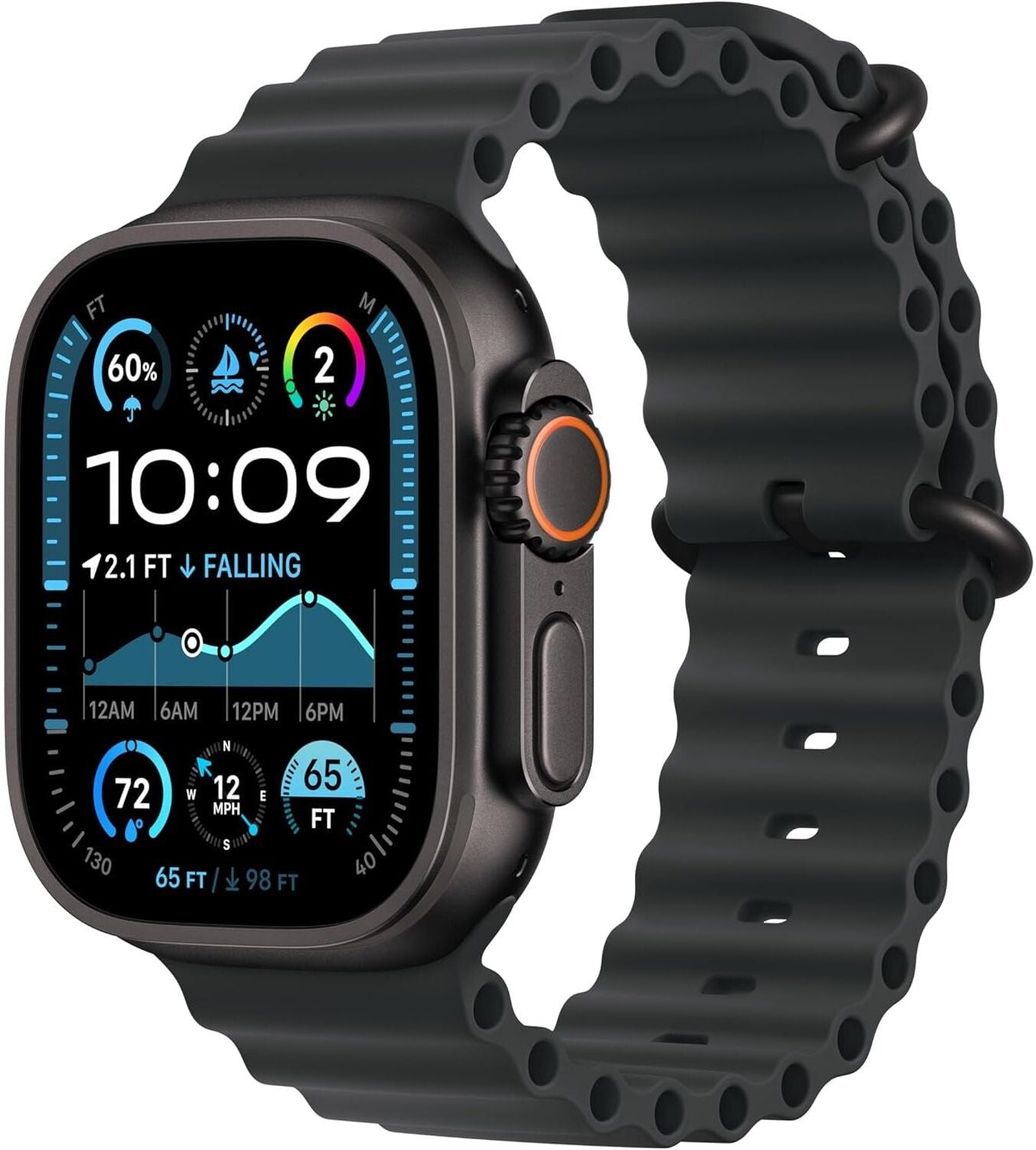Apple Watch Ultra 2 GPS + Cellular 49mm Smartwatch, Sports Watch with Black with Rugged Titanium Case with Black Ocean Band, New