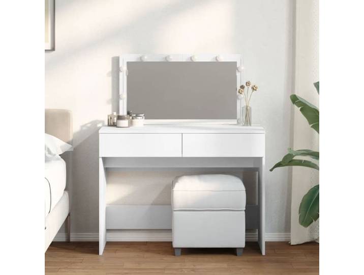 Prix bas - Coiffeuse avec LED Table cosmétique blanc 100x40x120 cm （446215615183)