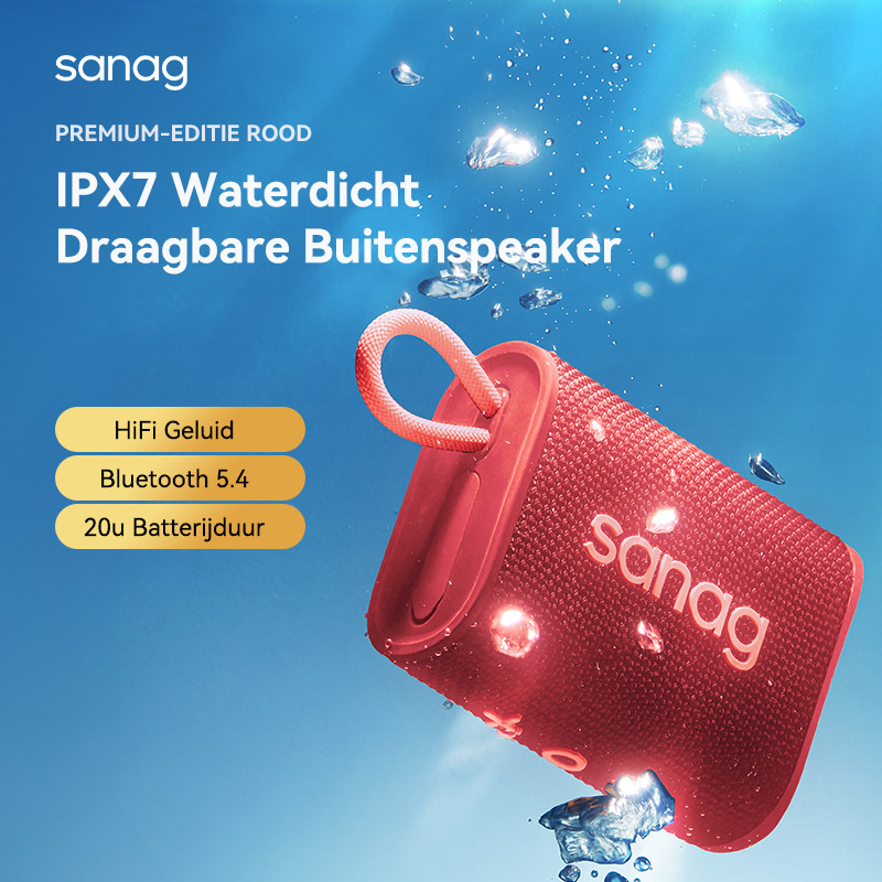 Sanag M13SIIProMax draagbare draadloze bluetooth-luidspreker met krachtige bas, RGB en IPX7-waterdichtheid, geweven stof, Rood